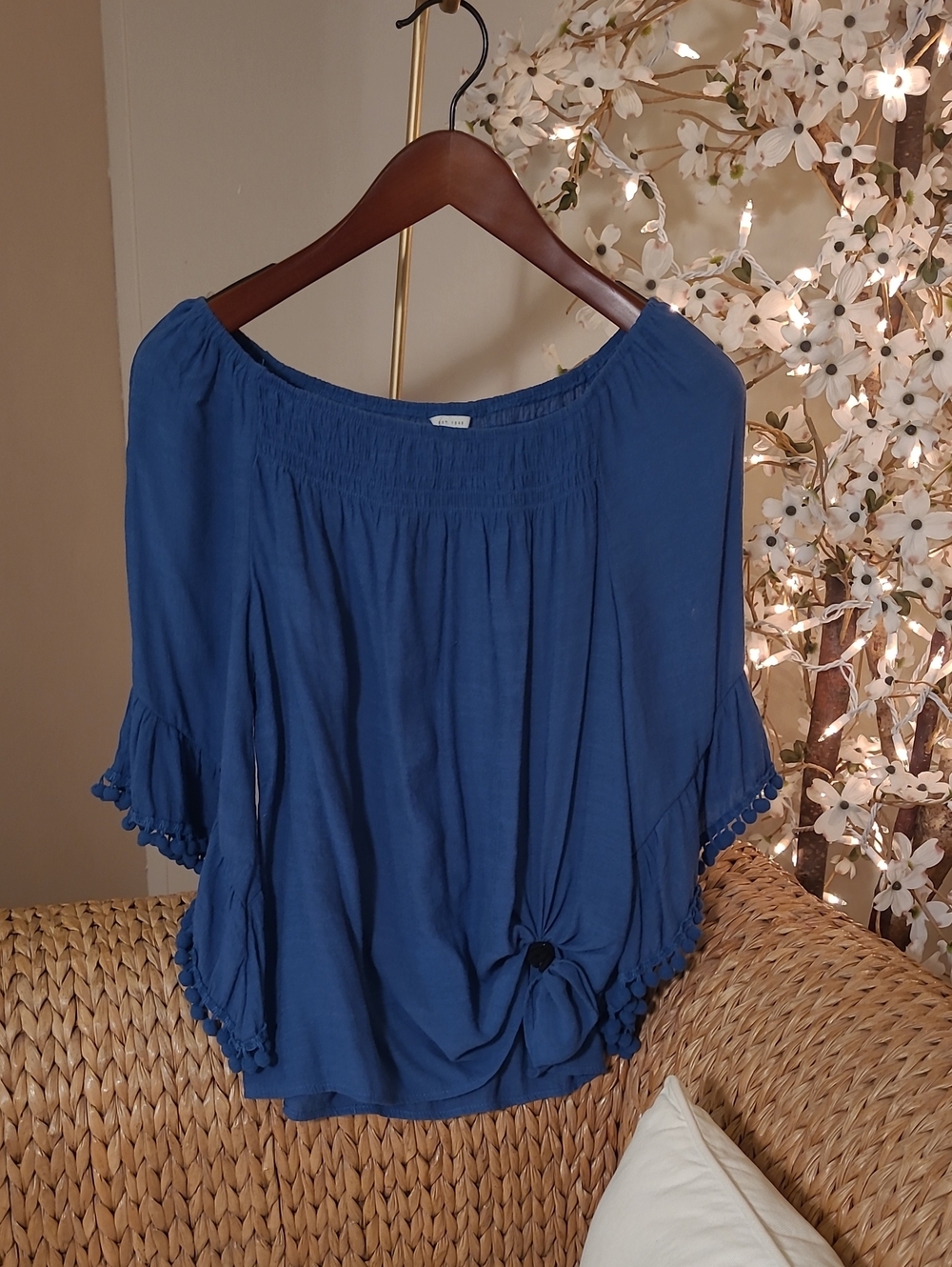Blue Pom Pom Blouse
